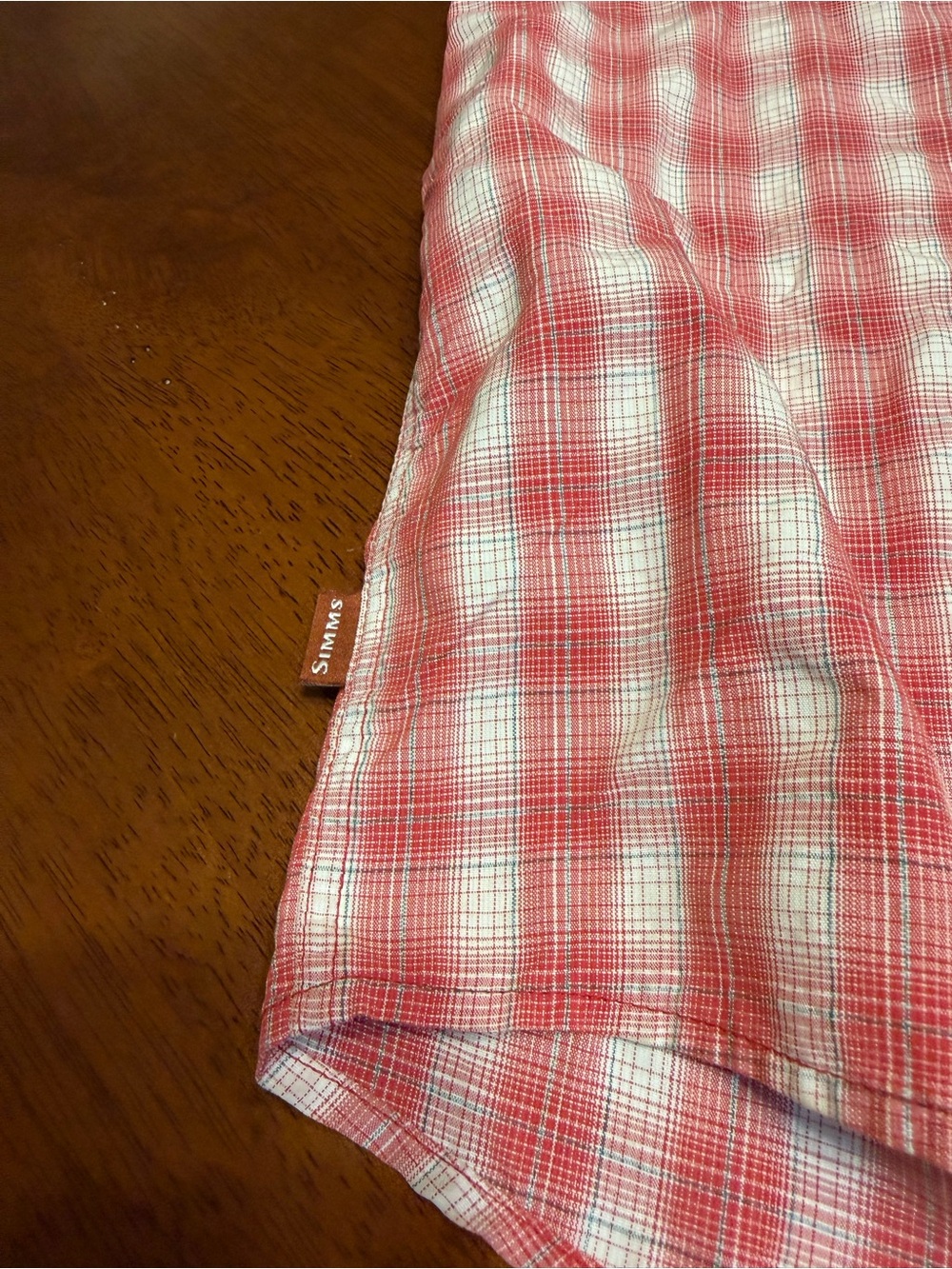 Simms Pearl Snap Plaid Check Vented Fishing Shirt Mens Medium Pink Logo Outdoor - Picture 3 of 11